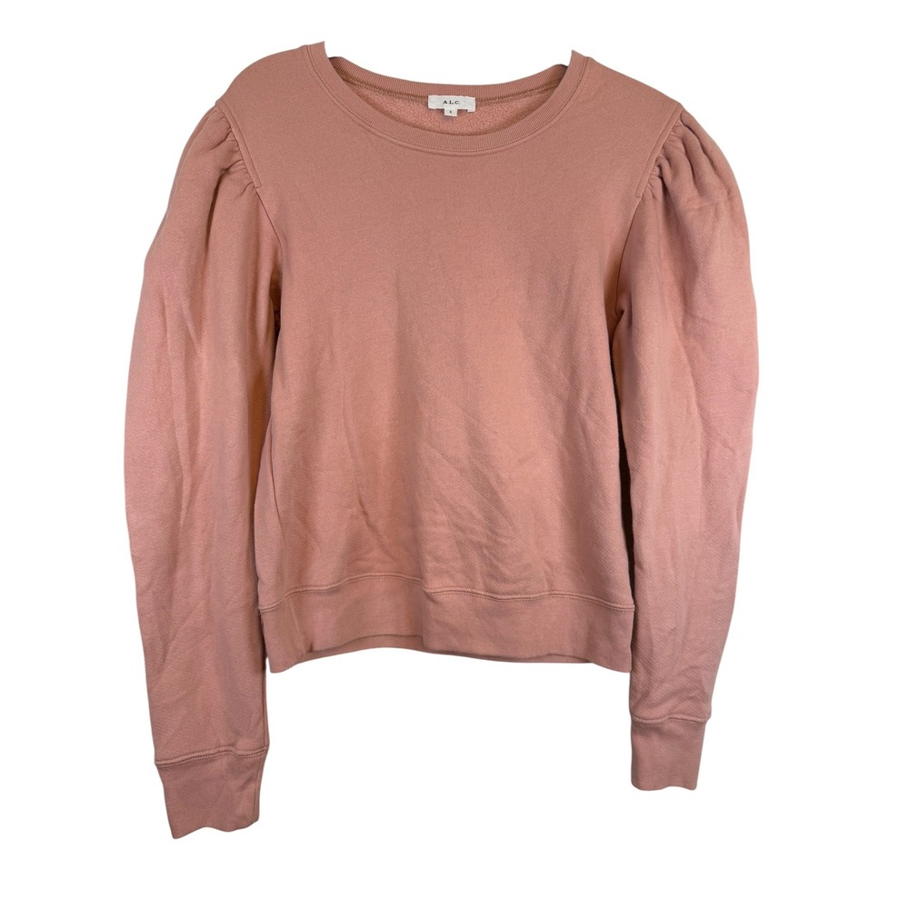 A.L.C. Women Rose Pink Puff Sleeve Crewneck Sweatshirt Size S